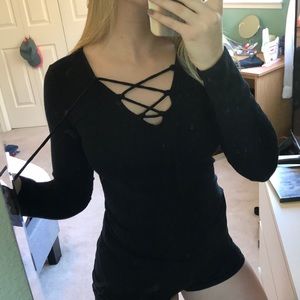 Laced-up long sleeve shirt